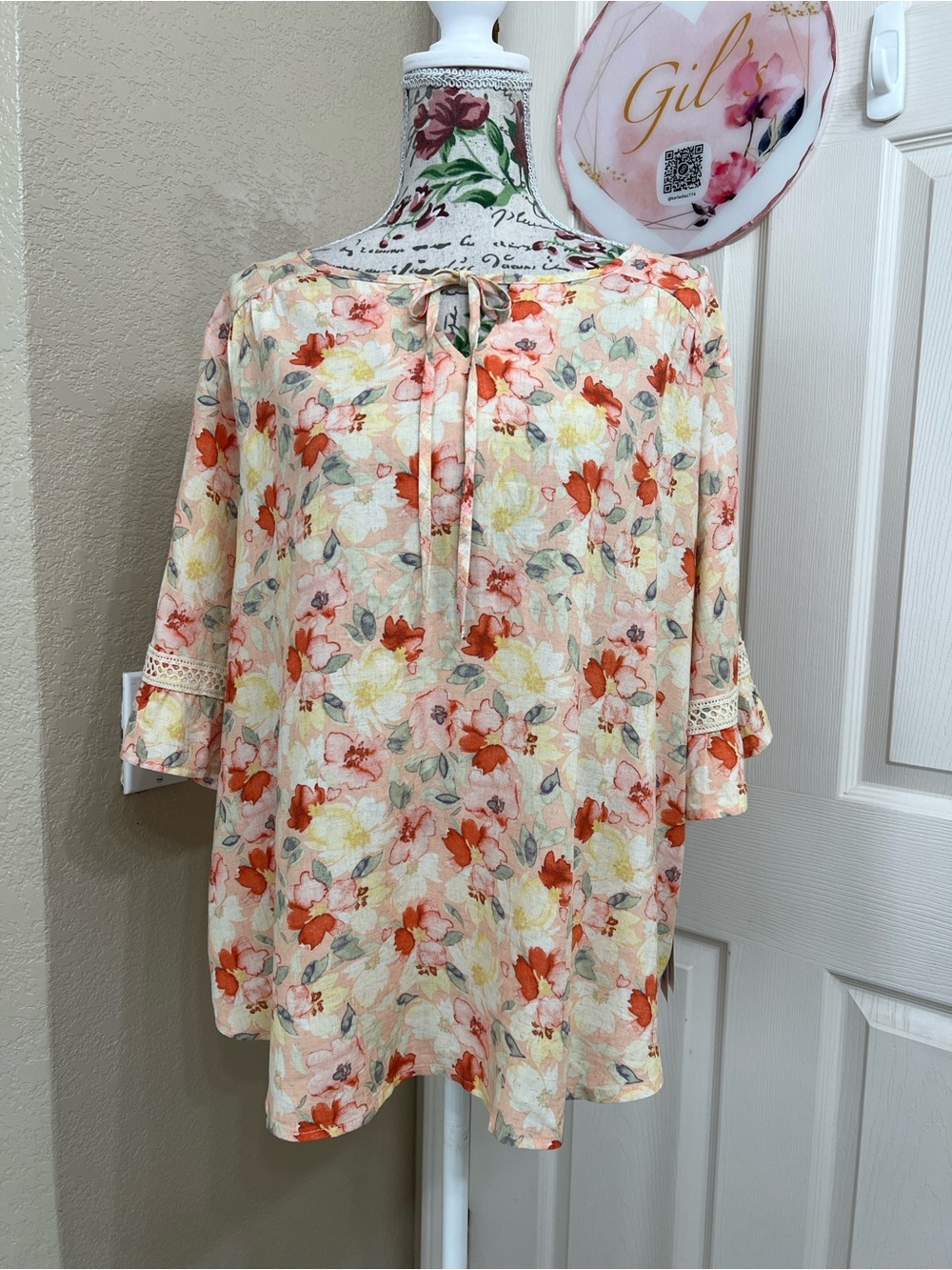 AB Studio NWT Floral Bell Sleeve Blouse Top XL Peasant